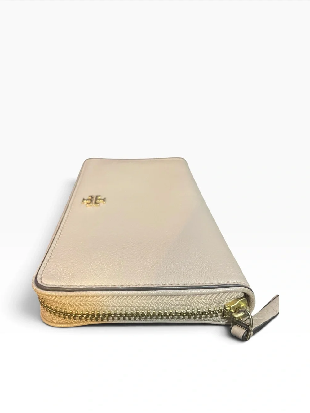 Tory Burch Pebbled Leather Zip Around Continental Long Wallet Cream Nude